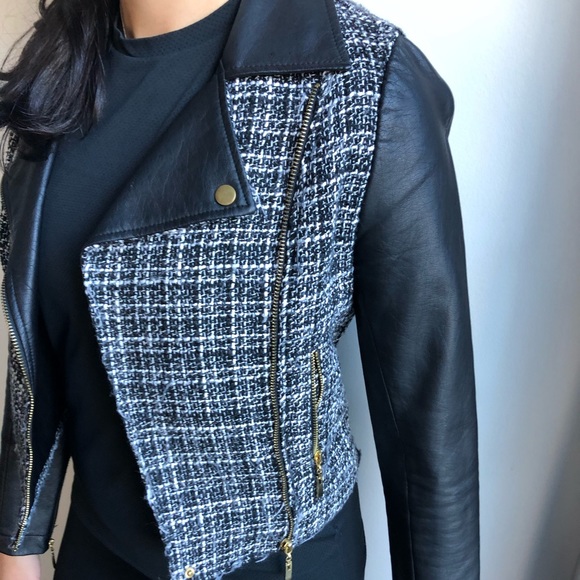 Woven tweed style moto biker jacket - Picture 2 of 6